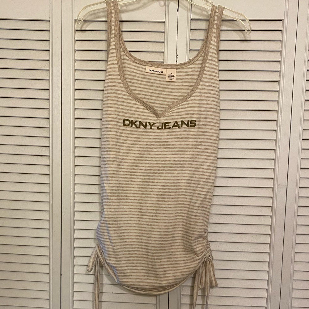 DKNY tank top, medium, tan and cream stripes. Adjustable ties on the sid…